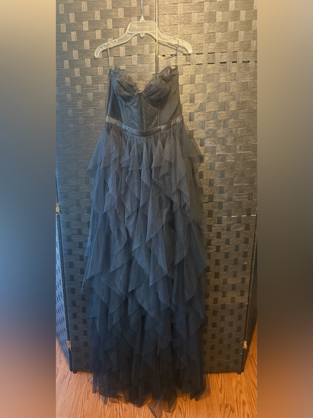 Strapless Black Tiered Tulle Gown